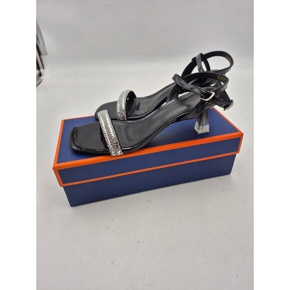 Trakxy Women's Rhinestone Open Toe Kitten Heel Transparent Sandals Size 40 Black - Picture 2 of 9